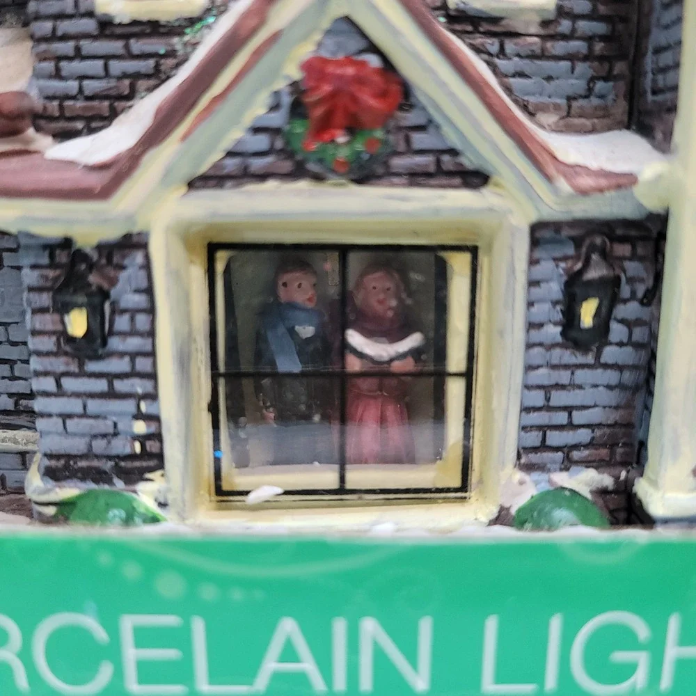Home Elements Porcelain Lighted Village Church w/Window Scene Christmas Decor